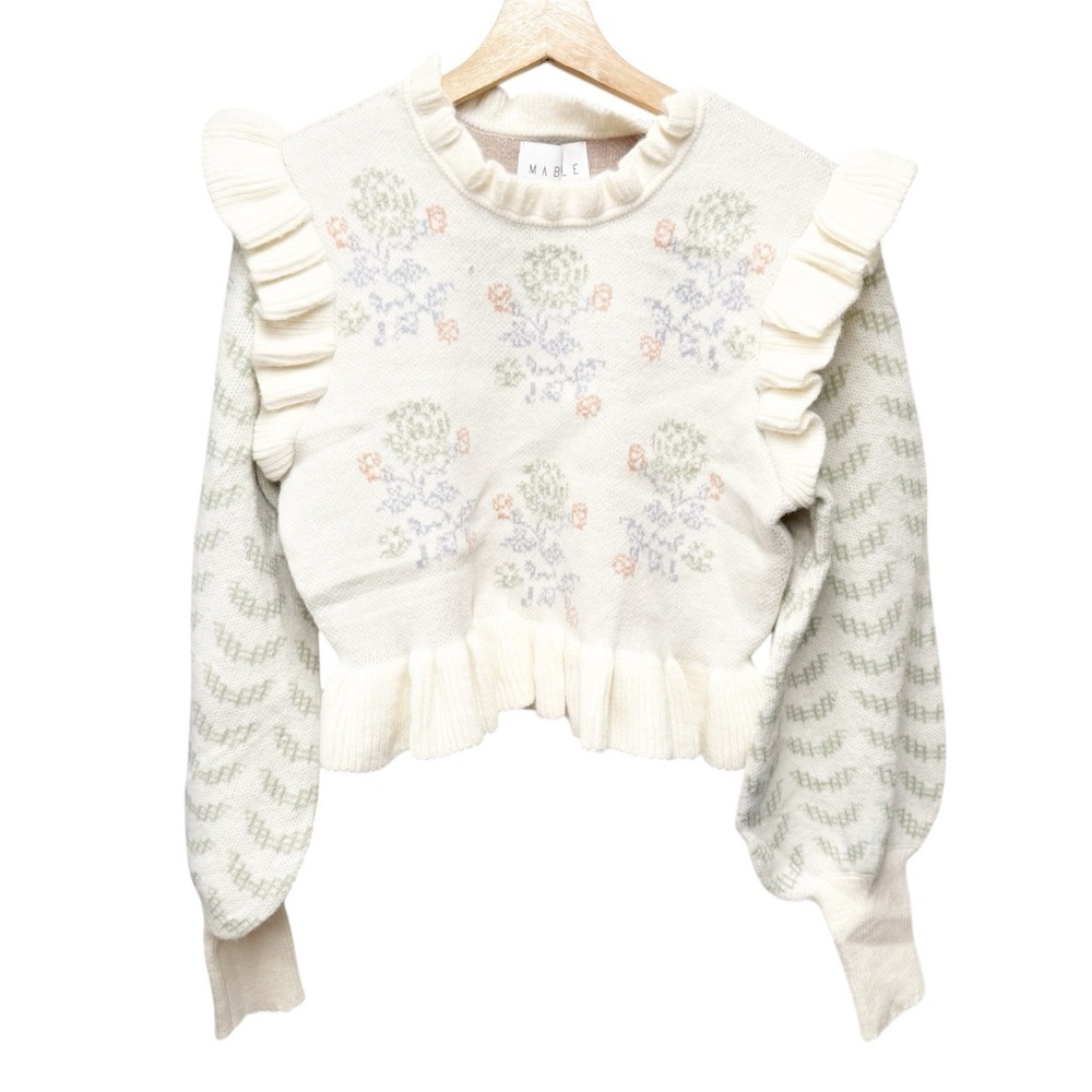 NWT Mabel Anthropologie Amelia Floral Knit Sweater & Skirt Set, Size Medium - Picture 3 of 16